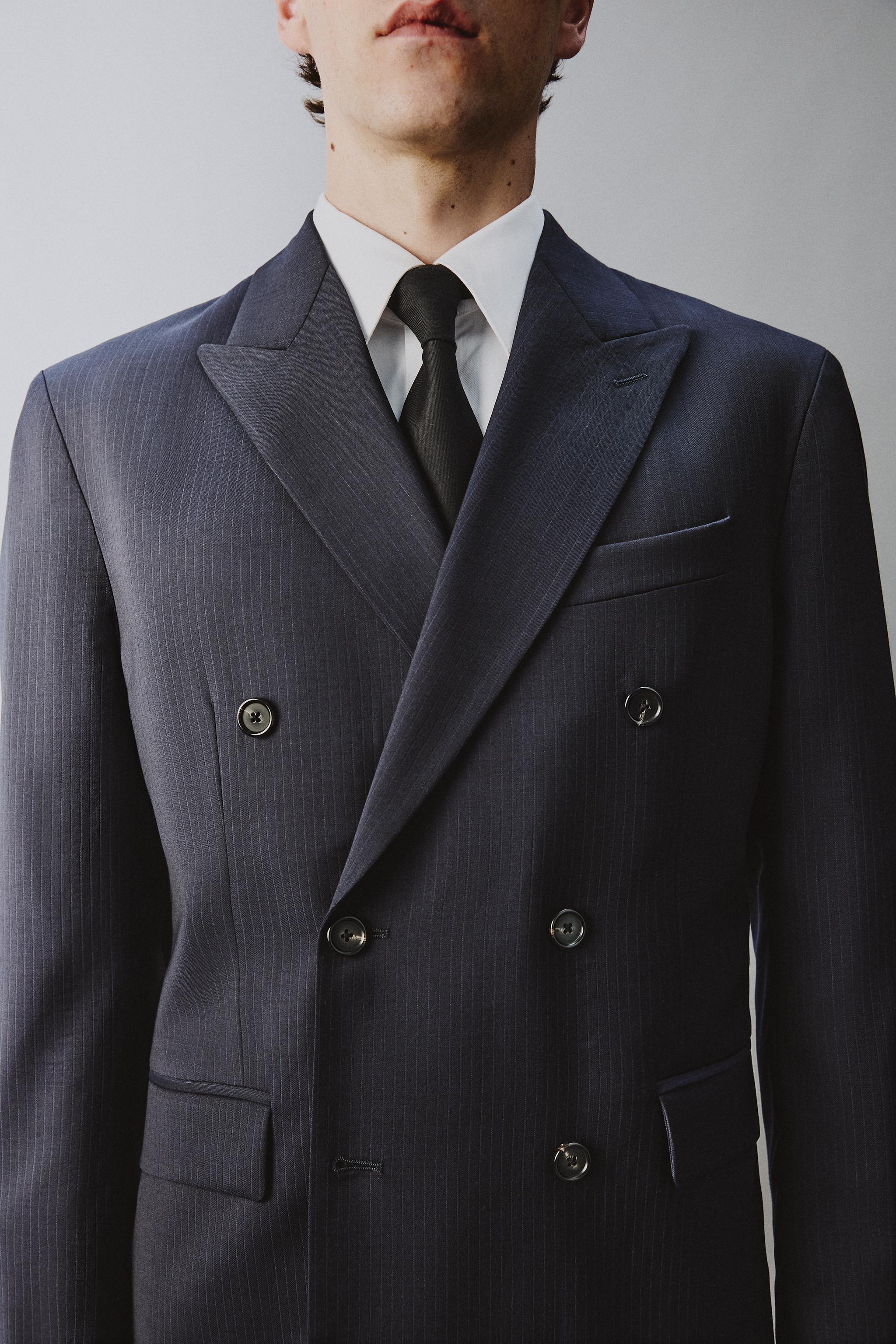 100% WOOL PINSTRIPE SUIT JACKET